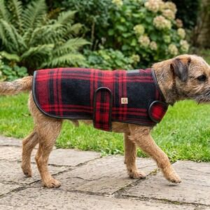 Chilly Dog Red Black Plaid Wool Dog Coat Jacket Faux Shearling Lined‎ Small